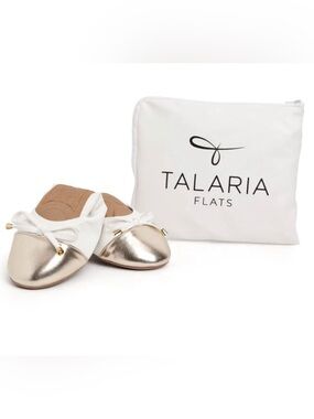 Talaria - Women’s White & Gold Foldable Ballet Flats Size 10